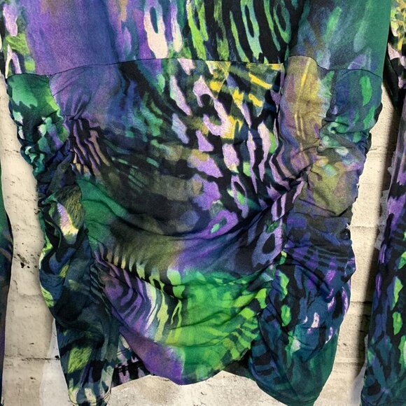 Vintage Y2K Sheer Animal Print Babydoll Empire Waist Long Sleeve Blouse - Picture 5 of 13